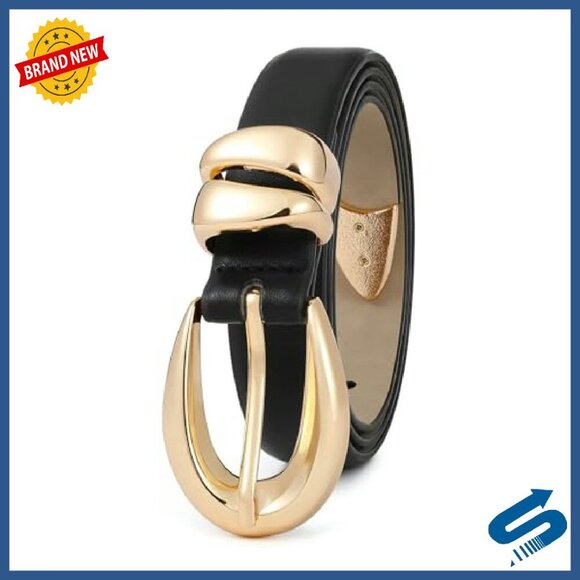 Women\'s Leather Belt Gold Buckle Versatile Dressy Casual Accessory